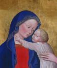      Mária kis Jézussal Anyaga: fa, tojástempera, arany Mérete: 30x25 cm 