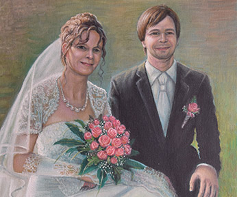 Esküvői portré festmény menyasszony és vőlegény